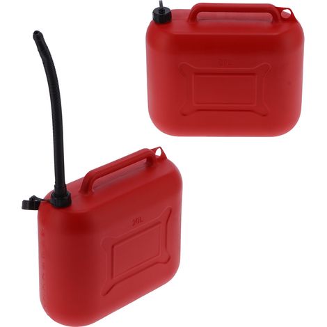 Benzinkanister aus rotem ABS-Kunststoff, 20 Liter Fassungsvermögen, sturzsicherer Aufbewahrungseimer mit 43 cm Auslaufrohr (1/5)