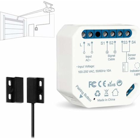 Ouvre-Porte de Garage Connecté WiFi, Interrupteur de Porte Intelligent, Compatible avec Google Home Alexa, Commutateur Contrôlé à Distance, Kits Smart Module pour Portail Coulissant (1/5)