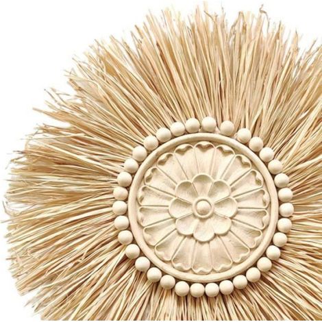 Ornement mural en paille - Diamètre 45 cm - Décoration murale naturelle - Style artisanal rond - 1 pièce (1/4)