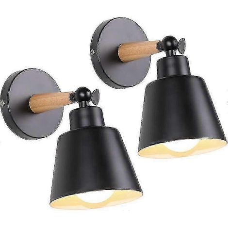 Lot de 2 appliques murales industrielles vintage, douille E27 en métal, orientables et pivotantes à 180°, pour chambre, cuisine ou restaurant. (1/5)