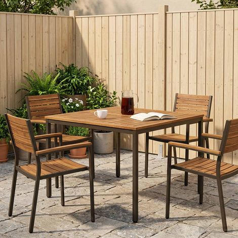 vidaXL Tavolo da cena da giardino Naturale e Caffè 110 x 108,5 x 75 cm