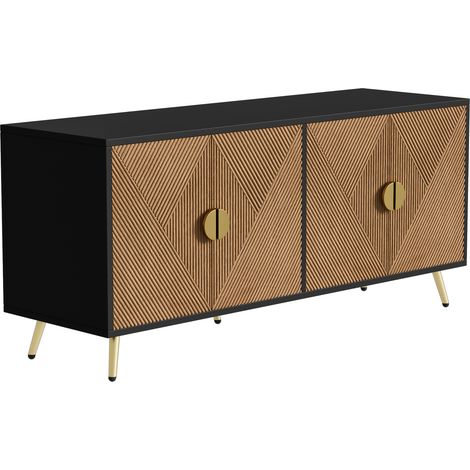 ELVMI Sideboard mit 4 Turen und Soft-Close-Scharnieren fur Wohnzimmer aus MDF und Spanplatte 160 × 40 × 75 cm Schwarz und Holzoptik (1/5)