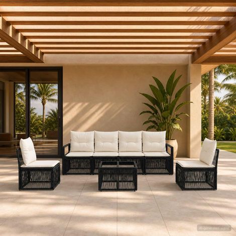 vidaXL Ensemble de canapé de jardin 7 pcs Noir polyrotin
