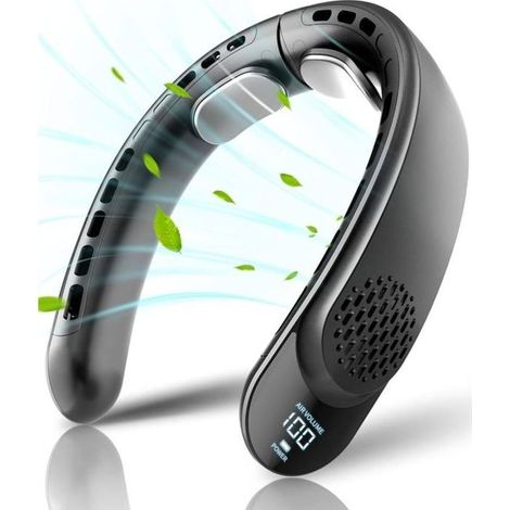 Ventilador de cuello portátil con 4 ajustes turbo, batería recargable de 4000 mAh, pantalla LED, 3 velocidades ajustables, color negro. (1/5)