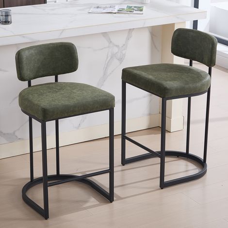 Wahson Lot de 2 tabourets de bar modernes en cuir synthétique – Dossier ergonomique – Hauteur d'assise 66 cm – Pour cuisine et îlot de comptoir, Vert