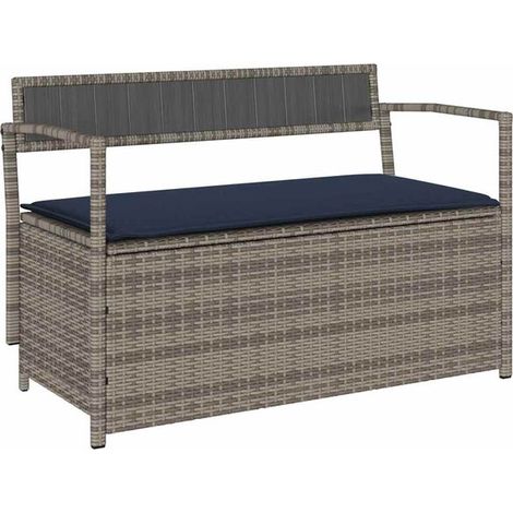 Banc de rangement de jardin avec coussins en résine rotin grise (1/5)