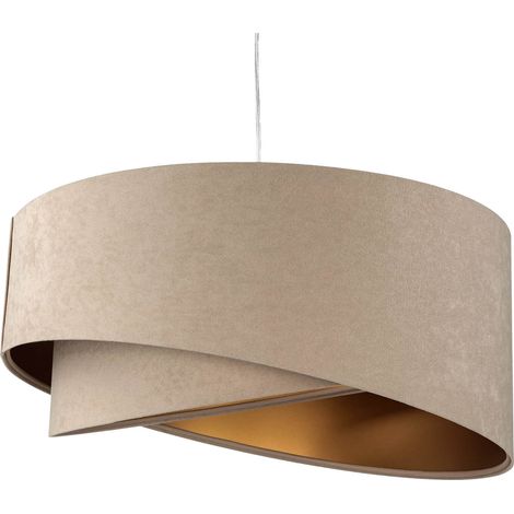 Lustre suspension d'intérieur en velours beige crème Ø50cm E27 – Design moderne doré – Abat-jour double en tissu microfibre – IP20 – Licht-Erlebnisse (1/5)