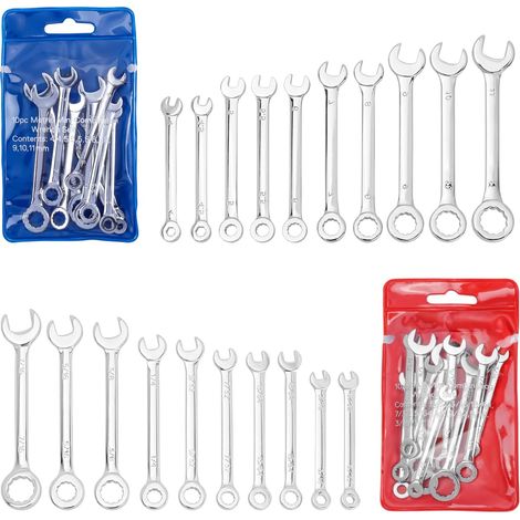 Lot de 20 mini clés mixtes métriques et SAE de 4 à 11 mm et 5/32"-7/16" - Clés à bout ouvert et boîte - Petites clés d'allumage pour réparation de machines de meubles de voiture, vélo, meubles (1/5)