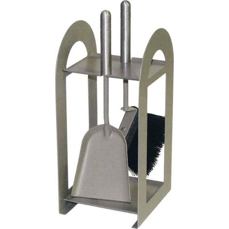 Porta attrezzi camino acciaio tortora sabbia manico alluminio 2 accessori h. 40 l. 17 x 18 cm. Made in Italy
