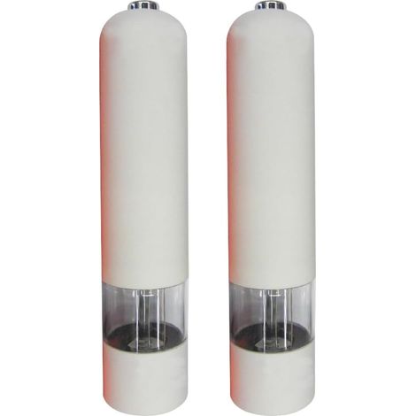 Moulin à sel et poivre électrique 2 pièces, broyeur à poivre automatique à piles rechargeable, réglable en mouture, salière poivrière transparente en acrylique avec récipient de rangement (blanc) (1/5)