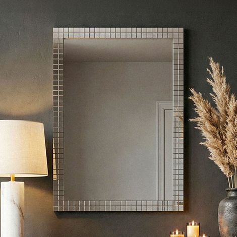 Miroir mural rectangle 60x90 cm avec contour mosaïque noir