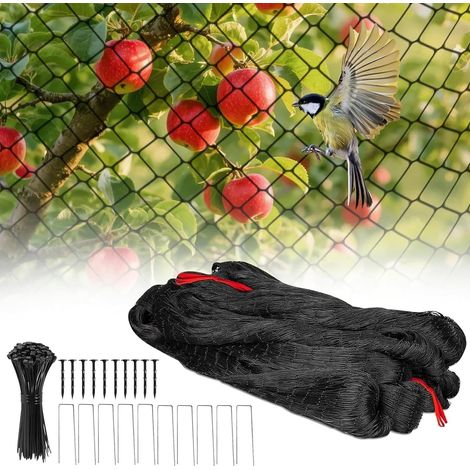 Filet de protection contre les oiseaux - 7,5 x 15 m - Noir - Maille de 5 cm - Résistant à la déchirure - Pour poulailler - Filet de volière pour protéger les arbres fruitiers et les légumes (1/5)