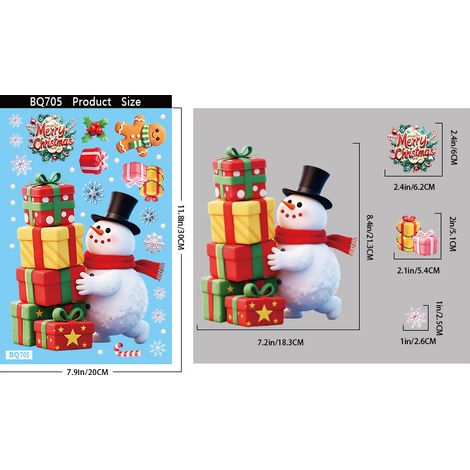 Kit de décoration de vitrine de Noël avec autocollants statiques bonhomme de neige et renne pour centres commerciaux et magasins.