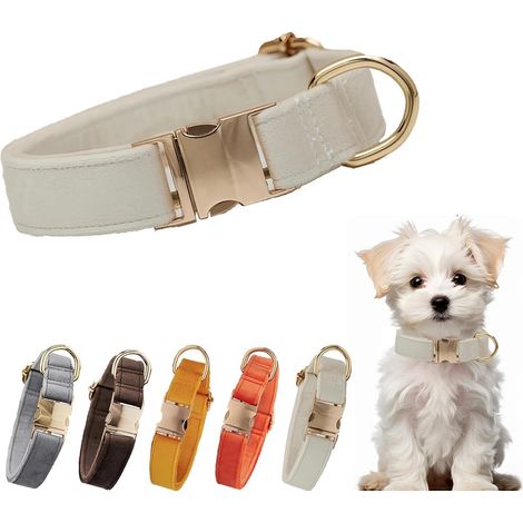Collare per cani in velluto, fibbia in metallo regolabile per cani di piccola, media e grande taglia, collari per cani bianchi regolabili per matrimoni, feste, corsa, t (1/5)