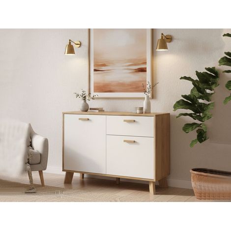 Dmora - Kommode Deirdr, Wohnzimmerbuffet, Wohnzimmer-Sideboard, Moderne Küchen-Speisekammer, 99x39 h73 cm, Eiche und Weiß (1/5)