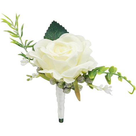Décoration de fleur artificielle de rose blanche, exquise décoration de boutonnière de mariage pour hommes, adaptée aux mariages, fêtes d'anniversaire et anniversaires de mariage (1/5)