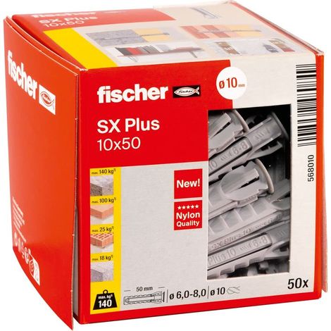 Cheville nylon à expansion SX Plus 10x50 avec collerette, tous matériaux/Boite de 50 (1/5)