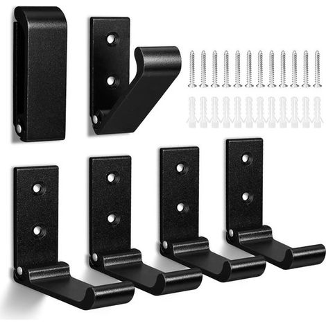 Juego de ganchos de pared plegables: juego de 6 piezas de aluminio negro, ideal para colgar abrigos, bolsos y llaves. (1/5)
