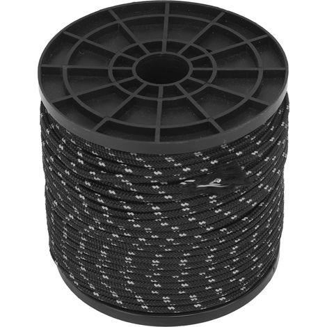 Corde en polyester 4mm 50m pour randonnée et camping, tissée réfléchissante noire (1/5)