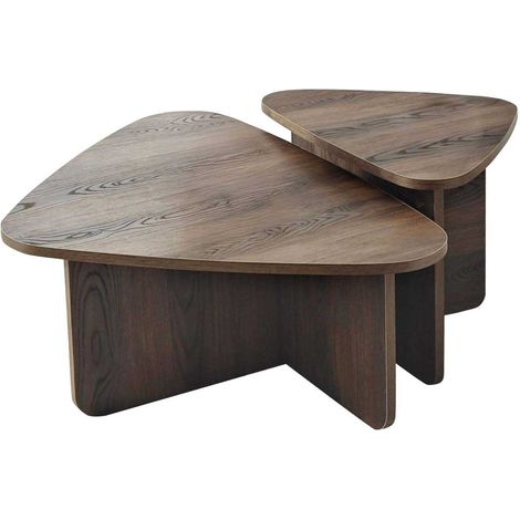 Set de tables basses de salon modernes en mélamine Pavel - Noyer (1/4)
