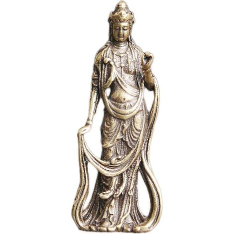 Mini statuette de Guan Yin en laiton, figurine décorative pour bureau ou chambre