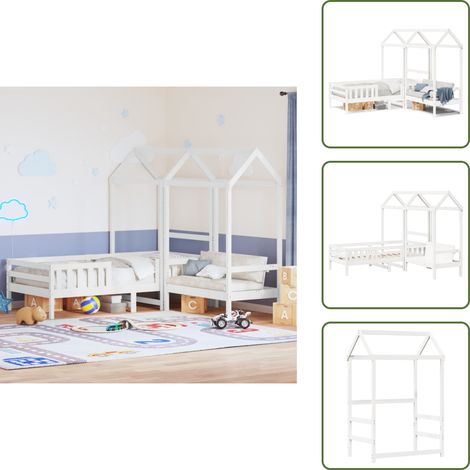 Ensemble de lit et de banc avec toit sans matelas 80x200 cm - Lit Enfant - Lit Modulaire - Lit Avec Rangement - Meuble Enfant - Mobilier Enfant