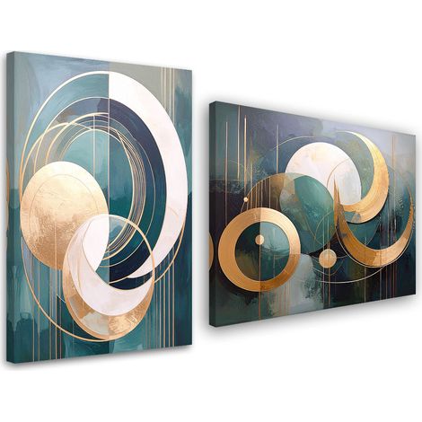 Set de tableaux sur toile  Abstraction géométrique cercles 2 x 40x60 (1/4)