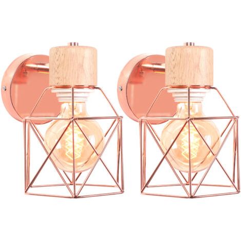 royaluxe- (2X) Applique Murale Rétro Moderne Lampe Murale Nordique Applique Murale En Bois Métal Applique Murale Vintage Ampoule E27 (Or Rose) (1/5)