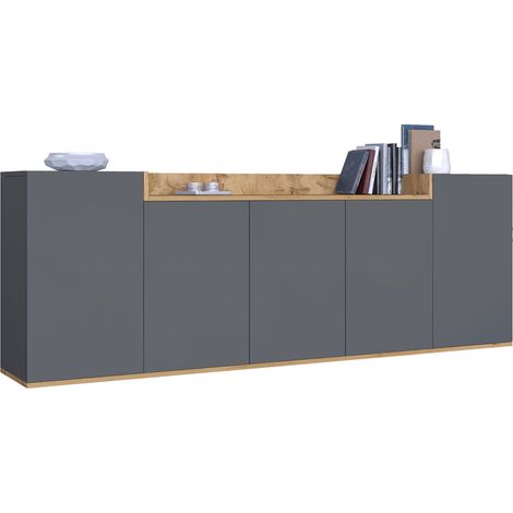Credenza Cordele, Madia 7 Ripiani, Apertura Battente Made in Italy, 5 Ante, 200x35x70h cm Nero Antracite
