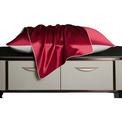 Lot de 2 taies d'oreiller en soie, 22 mommes, 600 fils/cm², satin, fermeture éclair invisible, champagne, 50 x 75 cm, rouge (1/5)