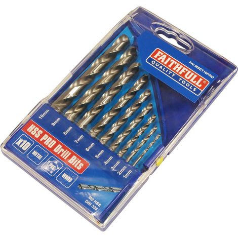 Faithfull Professional HSS Jobber Drill Bit Set, 10 Pieces (1-10mm) for Metal and Wood Drilling (1/2)