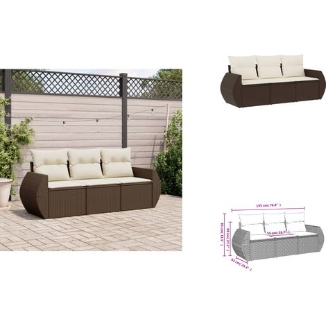 3-tlg. Garten-Sofagarnitur mit Kissen Braun Poly Rattan - Garten Sofagarnitur - Garten Sofagarnituren - Outdoor Sofagarnitur - Sofagarnitur Terrasse (1/3)