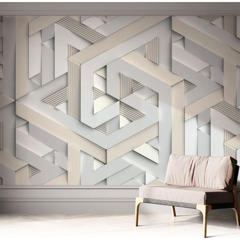 Papier peint adhésif décoratif avec colle pour salon chambre et bureau Installation rapide Formes illusoires 312x219 cm (1/5)