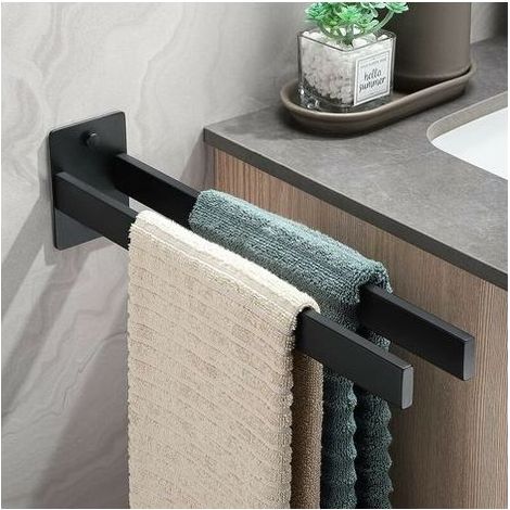 Porte-serviette- Mural, acier inoxydable, adapté pour salle de bain ou cuisine, 38 cm, noir (1/5)
