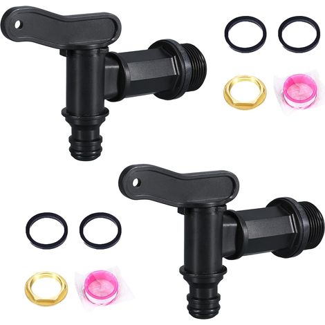 Lot de 2 robinets de rechange en laiton noir pour citerne d'eau de pluie 3/4" avec joint et ouvre-trou pour la maison, le jardin (1/5)