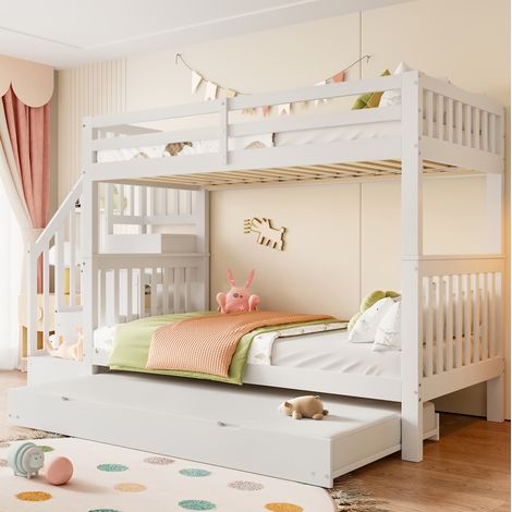 Letto a castello per bambini 90 x 200 cm con letto estraibile, scala con ripiani e sponde (1/5)
