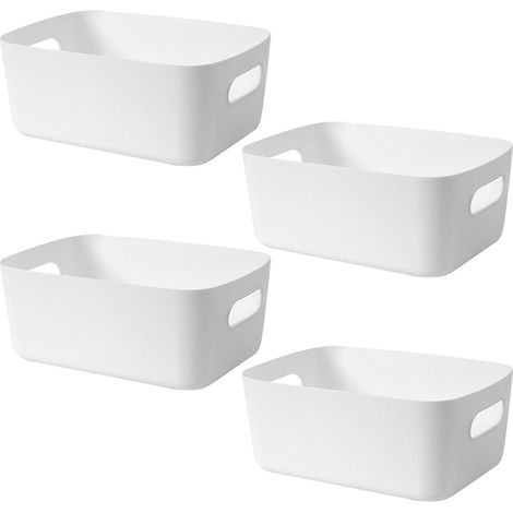 4 cestas de almacenamiento de plástico blanco, que se pueden utilizar para el almacenamiento de cosméticos, organización de diversos artículos y almacenamiento de la cocina. (1/5)