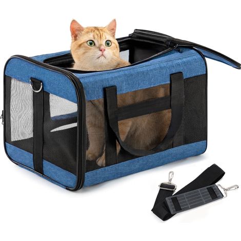 Sac de transport pour animaux de compagnie, cage souple pliable pour chiens et chats, sac de voyage respirant et confortable, idéal pour voiture, avion et sorties, bleu