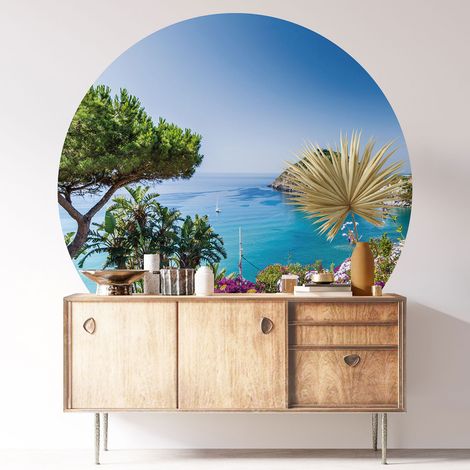 Sticker mural rond / cercle - Vue Mer - Diamètre 40 cm - Adhésif MAT (1/3)