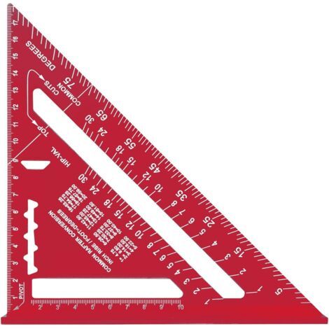 Équerre de mesure de charpentier métrique impériale 7 pouces, alliage d'aluminium, règle triangulaire épaissie à 90 degrés pour le travail du bois (rouge) (1/4)