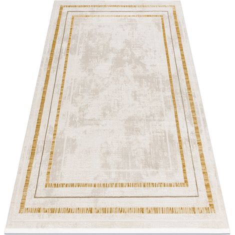 Moderner Teppich DUKE 51523 creme / gold - Rahmen, strukturiert, sehr weich, Fransen beige 160x220 cm