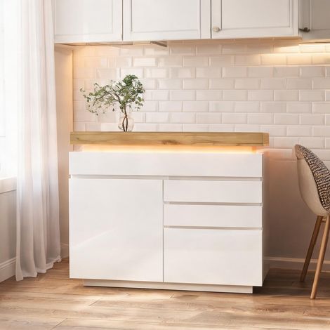 Commode coloris blanc en panneau de particules 110 x 39 x 115 cm (1/5)