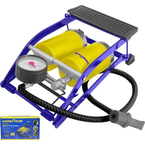 Goodyear Double Barrel Foot Pump Cylinder Air Inflator Car Bicycle Bike Tyre (1/2)