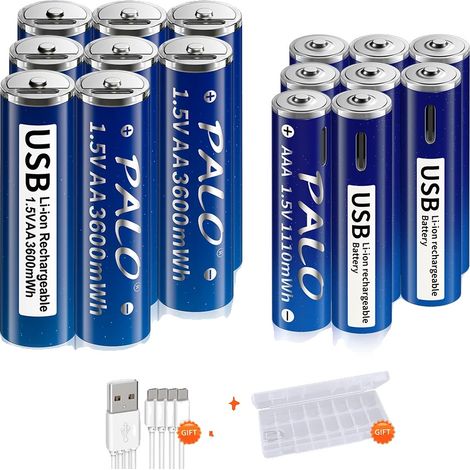 Pilas recargables, 1,5 V de iones de litio, alta capacidad, 8AA y 8AA (1/2)