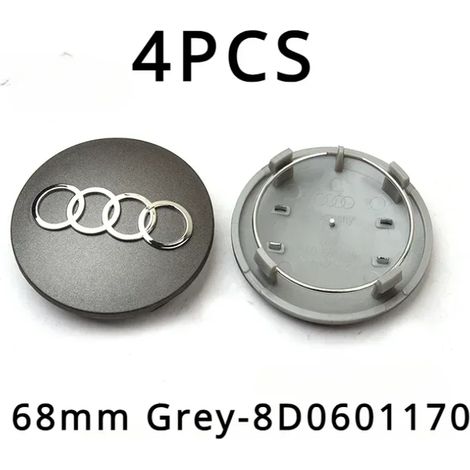 (68 mm Gris) - 4 cache-moyeux de roue à cinq griffes - Logos de moyeu en ABS noir brillant Compatible avec les modèles Audi A3/A4L/A5/A6L/Q3/Q5/Q7 (1/5)