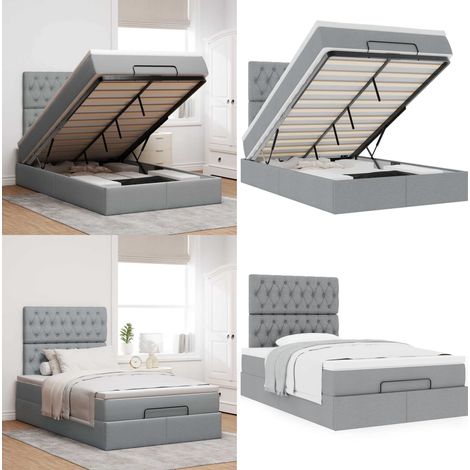 vidaXL Ottoman-Bett mit Matratze Hellgrau 120x200 cm Stoff (1/5)