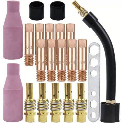 21 pièces : buses de contact MB15 15AK M6, porte-buses, diffuseurs, buses en céramique et col de torche pour torche de soudage MIG/MAG MB15 15AK (pièces d'usure) (buse de contact 0,8 mm)