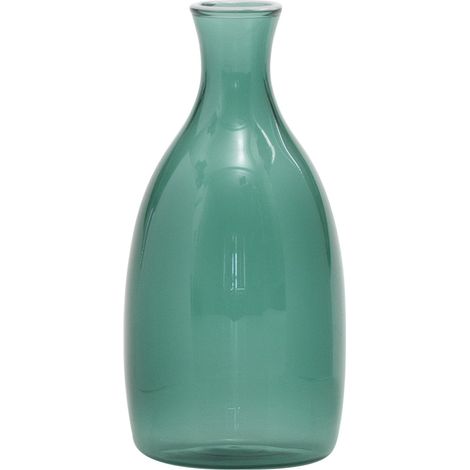 Vasetto Un Fiore capacità 35 cl in vetro borosilicato soffiato a mano con decoro bianco su imboccatura, colore verde lago per decorazione interni (1/5)