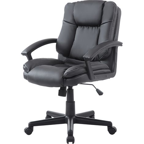 Desk Chair, PU Lear Office Chair with Adjustable Height and Swivel Wheels, for Home Work Study, Black (1/5)