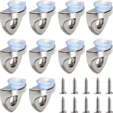 10 Pièces 20×22.5×10.5 mm Alliage de Zinc Support d'Étagère en Verre, Support de Fixation à Angle Droit Clip Étagère, Supports de Montage en Verre, avec Base Ventouse et Vis, pour Armoire (1/5)